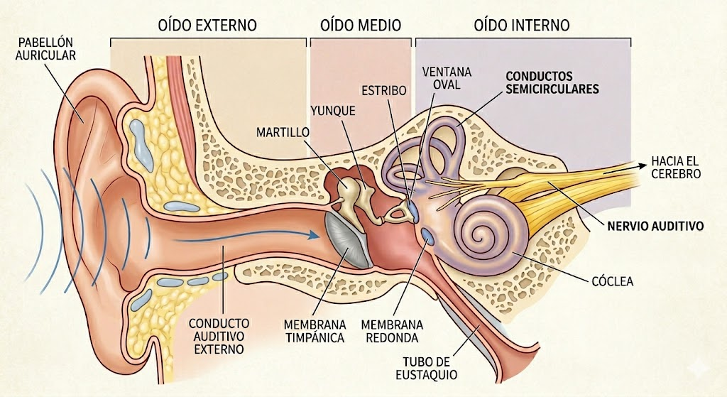 Anatomía del oído externo, medio e interno